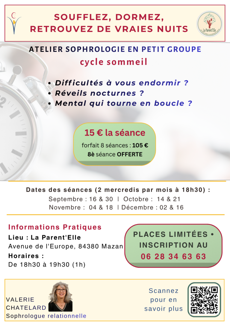 Séance de groupe à la Parent’elle à Mazan – Cycle Sommeil